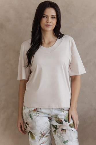 Pigiama 3567 Afrodite Taro beige- Pigiama da donna in cotone con stampa floreale, manica 7/8