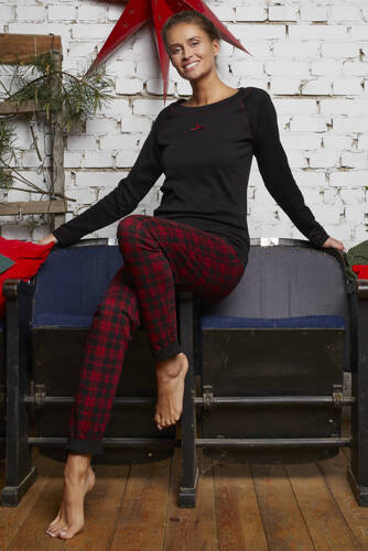 Ordesa Pigiama da donna manica lunga, pantaloni lunghi Moda italiana - nero/stampa