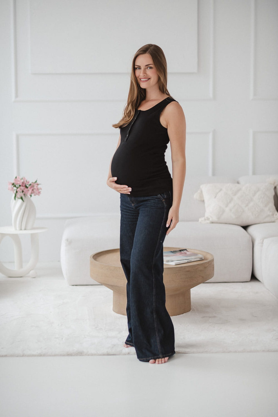 T-shirt Tummy Gravidanza e allattamento - a coste, senza spalline Milk&Love nero