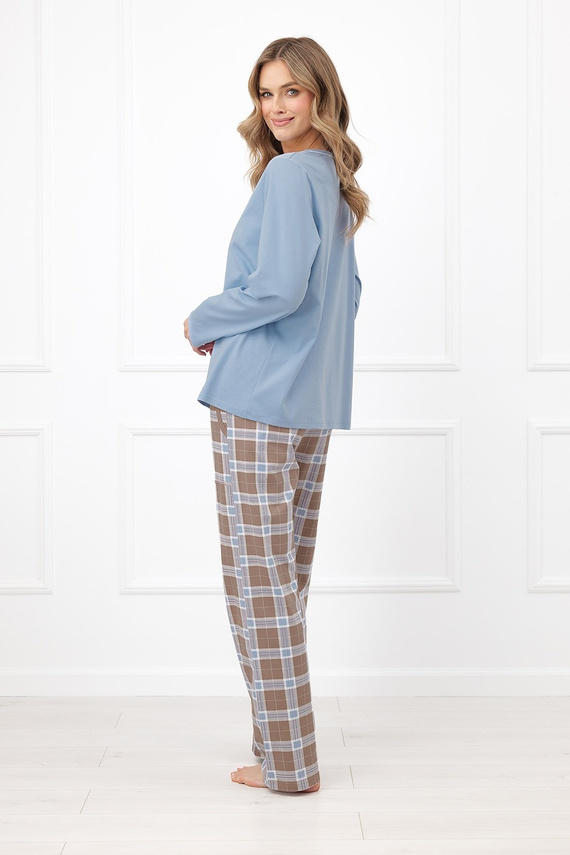 Pigiama donna Italian Fashion Delma 100% cotone pantaloni lunghi a quadri acciaio