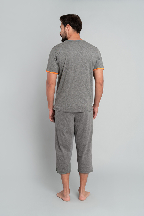 Marek Pigiama uomo manica corta, pantalone 3/4 Moda italiana- medio melange