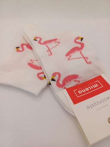 0200-176 Calze da donna Milena - fenicotteri colorati - ecrù