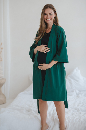 Milk&Love vestaglia premaman verde bottiglia - cotone con elastan, confortevole, manica 7/8