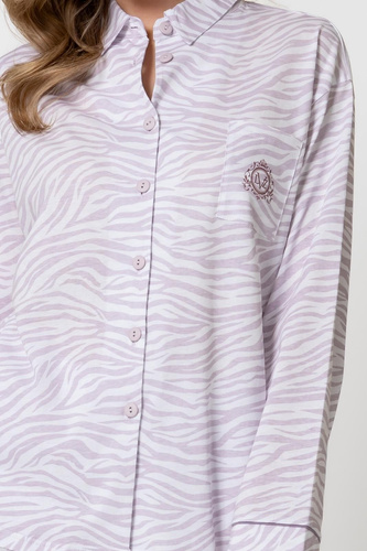 Leveza 1790 Penelopa Pigiama Donna 100% Cotone Bottoni Animal Print bianco-lilla