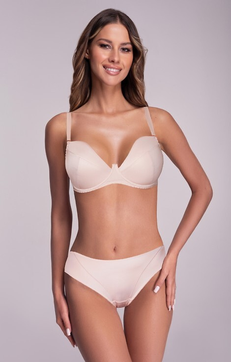 2202 Reggiseno push-up Ava beige - liscio, bretelle amovibili, inserti amovibili