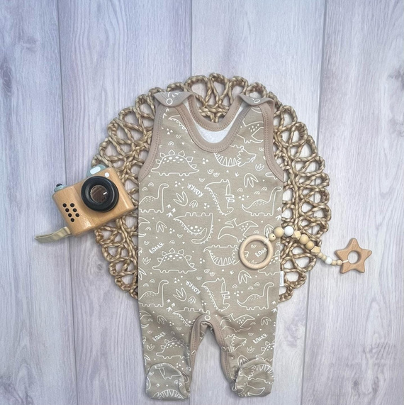 SC16530 Mamatti Pigiami Neonato in Cotone Dinosauri Beige Set Nascita