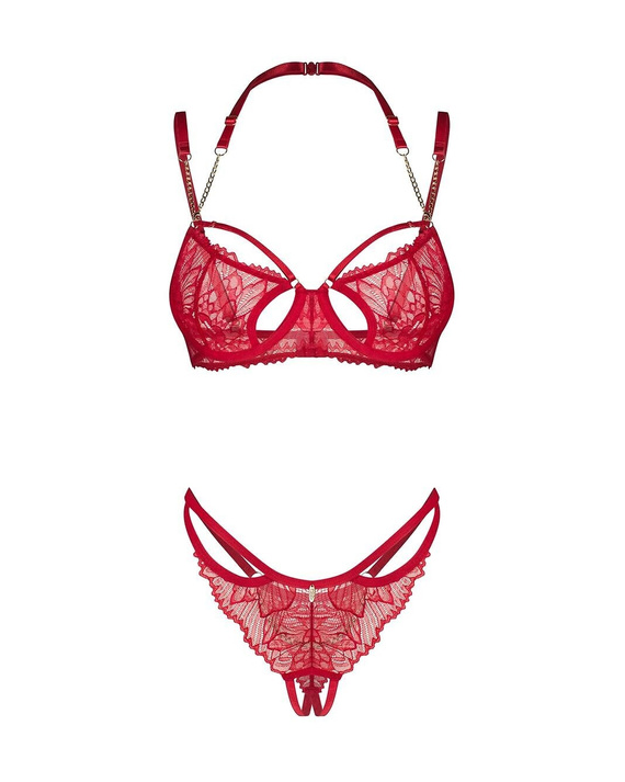 Set Matildea Bra & Crotchless Thong Obsessive - reggiseno con ferretto e perizoma aperto
