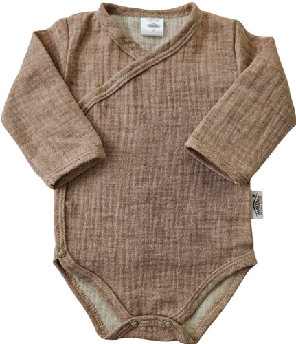 Body in mussola Just Muslin 03235L Makoma latte- manica lunga, chiusura a busta, 100% cotone
