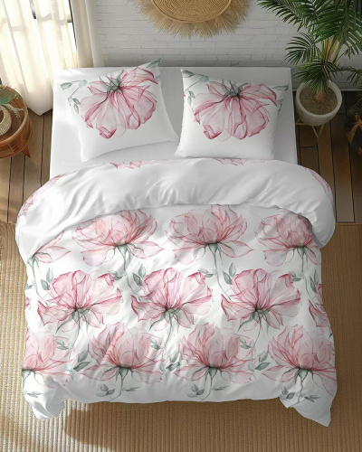 5770 A Cotton Bloom Detexpol biancheria da letto bianca con grandi fiori rosa - 100% cotone, double face, produzione polacca