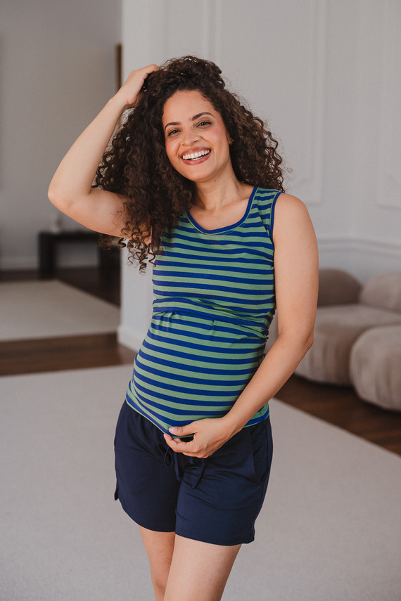 Milk&Love Milk Top Canotta Premaman per Allattamento a Spalline a Righe Blu-Verde