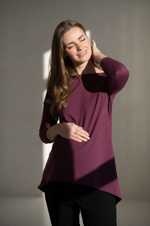 Mommy Tunica maternità e allattamento Mauve Wine Milk&Love - blusa oversize con cerniere nascoste, cotone Oeko-Tex