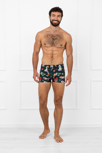 Boxer Husky Uomo Moda Italiana verde - cotone, elastan, fantasia natalizia