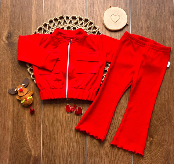 Mamatti DR814 Tuta Bambina Bomber con Zip e Leggings a Zampa a Costine