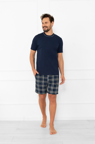 Pigiama uomo Andreas - cotone, manica corta e pantaloncini a quadri Italian Fashion - blu navy/stampa
