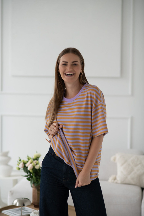 Mamahood T-shirt gravidanza e allattamento Milk&Love a righe miele e lilla - comoda ed elegante