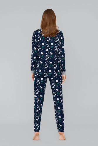 Ava Pigiama e pantaloni a maniche lunghe da donna Italian Fashion - stampa blu navy