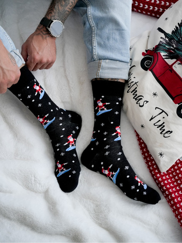 1290-032 Calze natalizie da uomo Milena - Babbo Natale sullo snowboard, nero