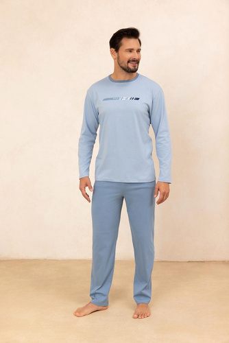 Regina 494 blu - pigiama da uomo in cotone a maniche lunghe, taglio classico