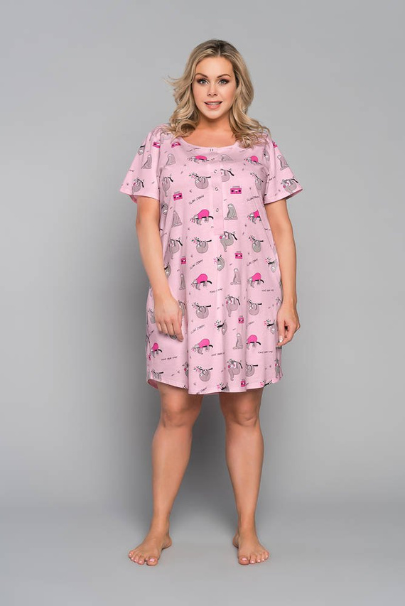 Orso Camicia da notte sbottonata, manica corta con stampa Moda Italiana - rosa