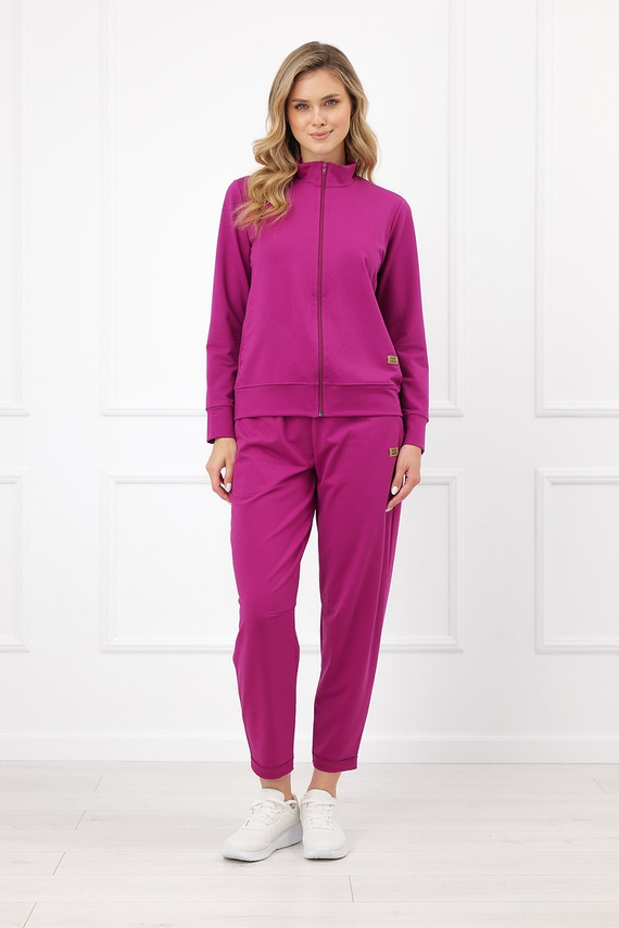 Felpa donna Credo Italian Fashion in cotone con zip, collo alla coreana, tasche - mora