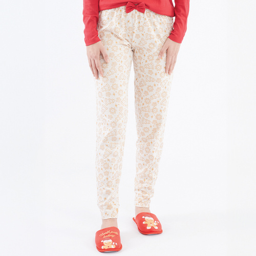 Pigiama donna Gretel rosso sorbetto - festivo, lunghezza. manica, stampa pan di zenzero