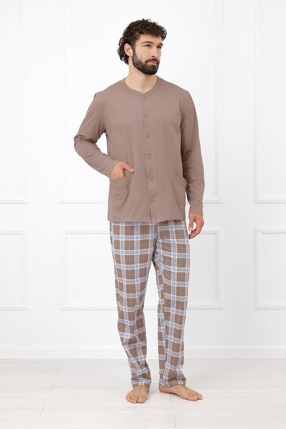 Italian Fashion Wilhelm Pigiama Uomo 100% Cotone Bottoni Quadri - cappuccino