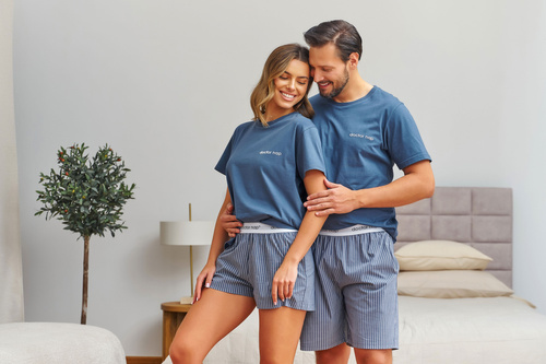 7424 Doctor Nap pigiama uomo in cotone denim blue con pantaloncini a righe