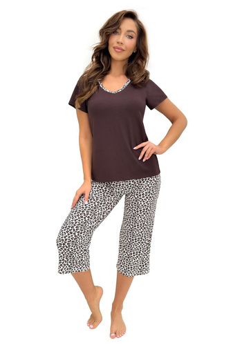 Donna Zoya pigiama donna 3/4 – viscosa e cotone, scollo V