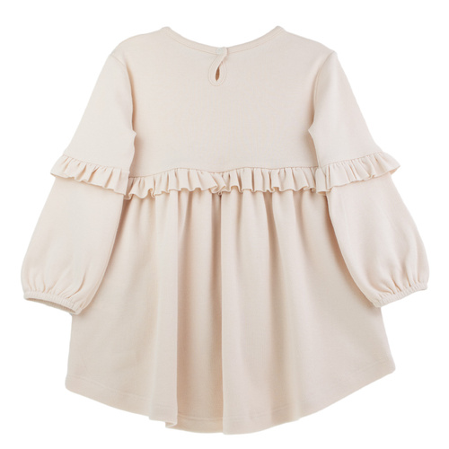 141973 Abito Nicol a maniche lunghe - beige, in cotone, con balze