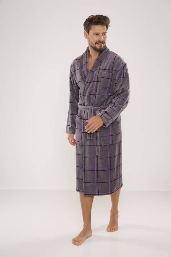 803 / 819 Vestaglia Twin Forex da uomo in spugna - grigio a quadri viola (grigio a quadri)