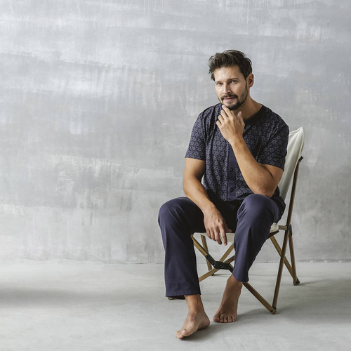 Ricardo Pigiama uomo manica corta, pantaloni lunghi Moda italiana - blu navy