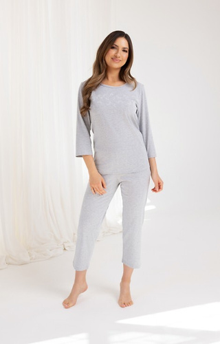 724 Pigiama da donna in cotone grigio Regina - T-shirt manica 3/4 + pantaloni 7/8