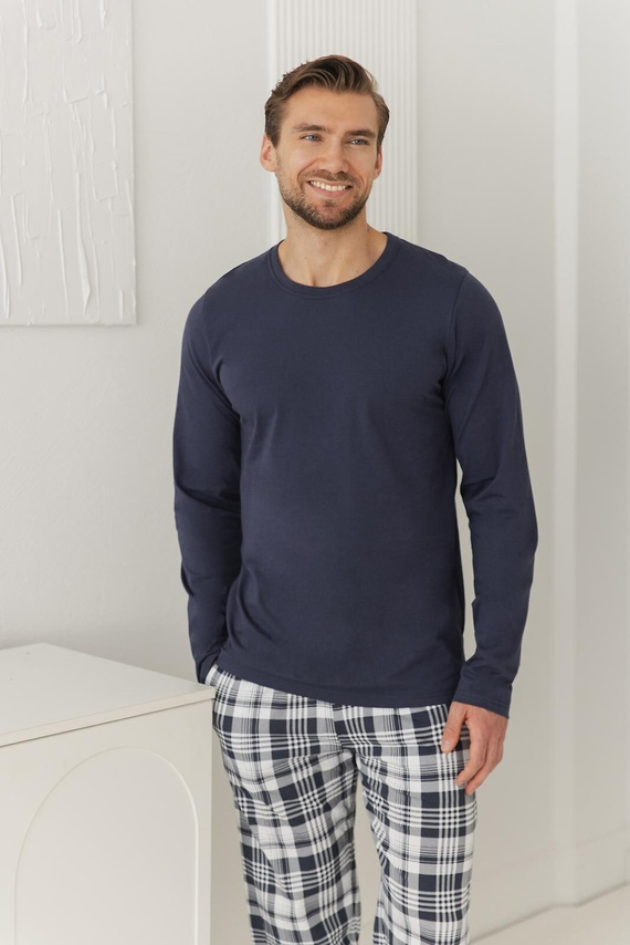 Pigiama Uomo Taro 3664 Dante Blu Navy 100% Cotone Manica Lunga