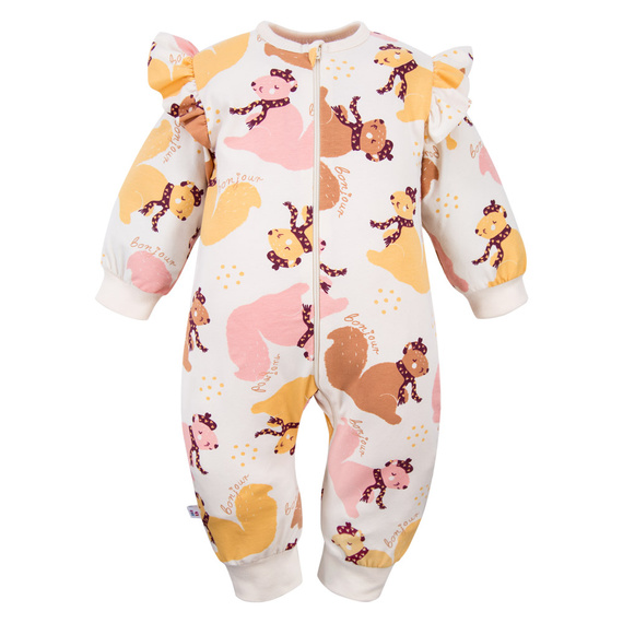 Pigiama per bambini Fluffy Tails Eevi - ecru, stampato, senza piedini, con cerniera