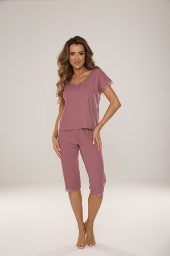 880 Hazel Pigiama donna De Lafense - viscosa, pizzo, pantaloni 3/4 - berry