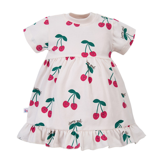 Abito per bambina ecru con ciliegie Cherry Eevi – morbido, comodo, ideale per primavera e estate