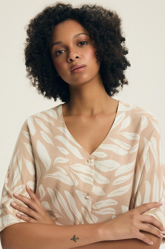 Pigiama Henderson Dextra donna 43688 pesca-viscosa, con zip, 3/4, stampa floreale