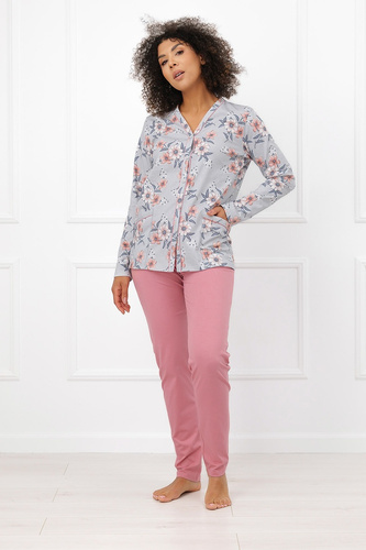 Pigiama donna Basma Italian Fashion in cotone, aperta, con stampa floreale color mattone