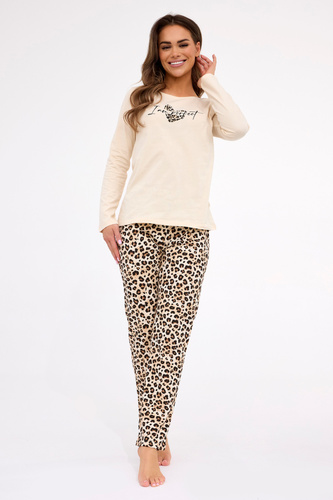 DR 655/439 Pigiama da donna Cornette in cotone mimetico beige lungo