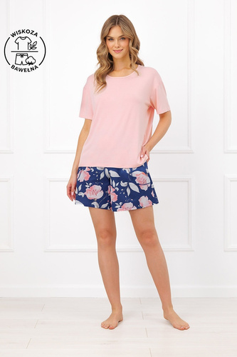 Pigiama donna Italian Fashion Ardizja in viscosa e cotone con fiori, pantaloncini
