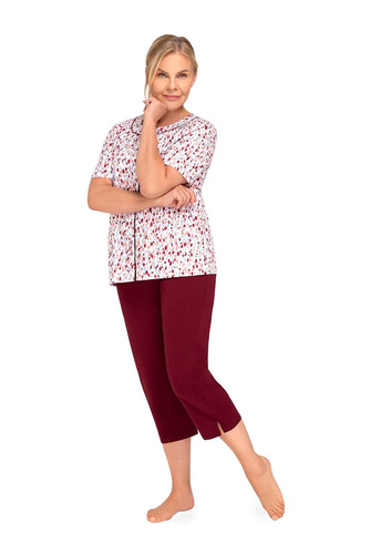 Pigiama donna Martel Maria I 200 aperta 100% cotone manica corta 42-bordeaux