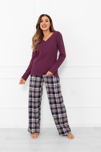 Donatella Pigiama da donna Moda italiana - cotone, a quadri, manica lunga