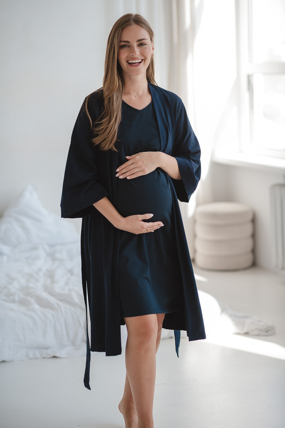 Milk&Love vestaglia premaman blu navy - cotone con elastan, confortevole, manica 7/8