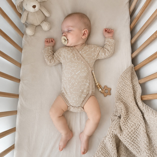 Mamatti BD16526 Body incrociato per neonati con dinosauri, cotone, beige