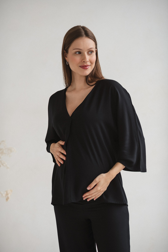 Mamafullness Camicetta da gravidanza per l'allattamento Milk&Love nero- viscosa, manica 3/4, oversize