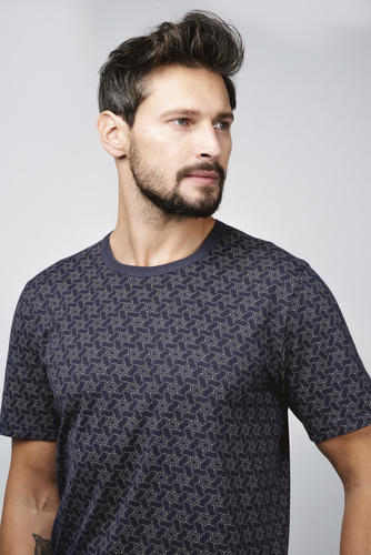 Ricardo Pigiama da uomo a maniche corte, pantaloncini Moda italiana - blu navy/stampa