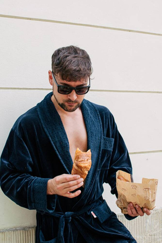 712 Vestaglia da uomo in velluto De lafense - blu navy