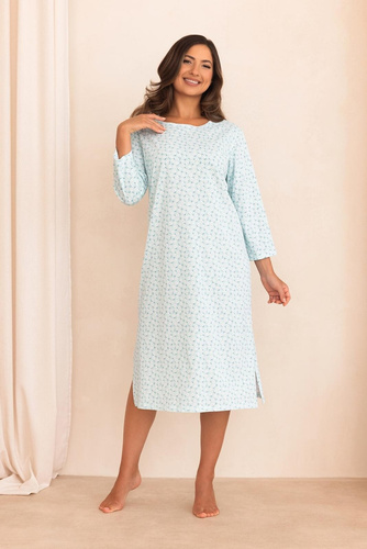 Koszula da notte donna Regina 2008 100% cotone fiori manica lunga verde