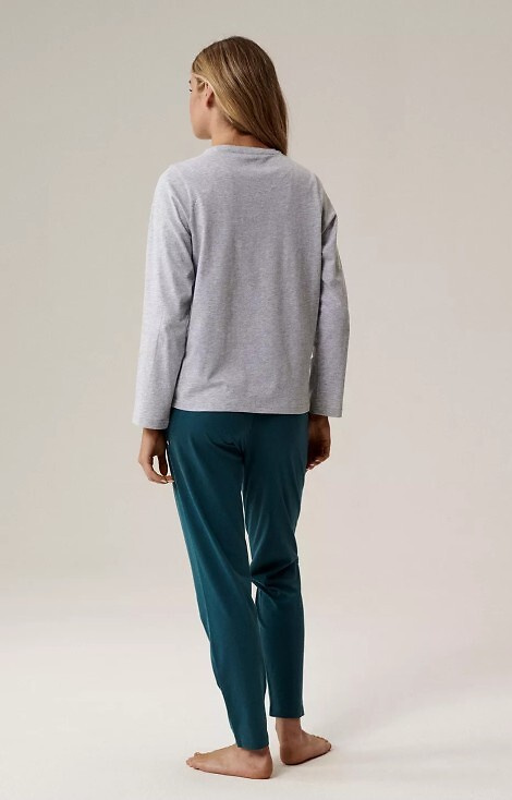 NLP-498 Grigio atlantico - smeraldo - pigiama donna in cotone, manica lunga e pantaloni