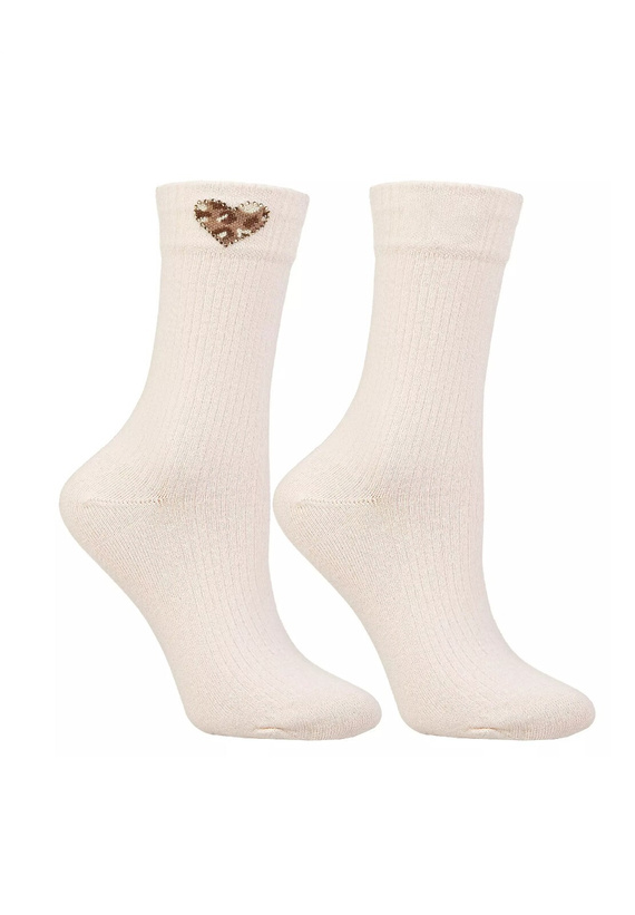 Calzini da donna Moraj CSL250-941 in cotone a coste con cuore leopardato